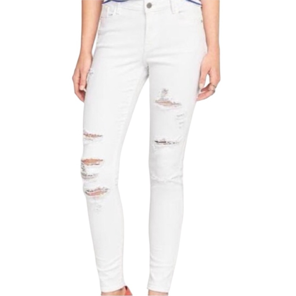 Old Navy White Skinny Jeans Distressed Midrise Jeans Size 6  28 in inseam